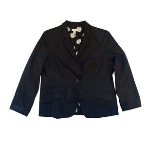 Chicos Black Blazer Womens Size 2 Cotton Blend Single Button Polka Dot Lining Ca